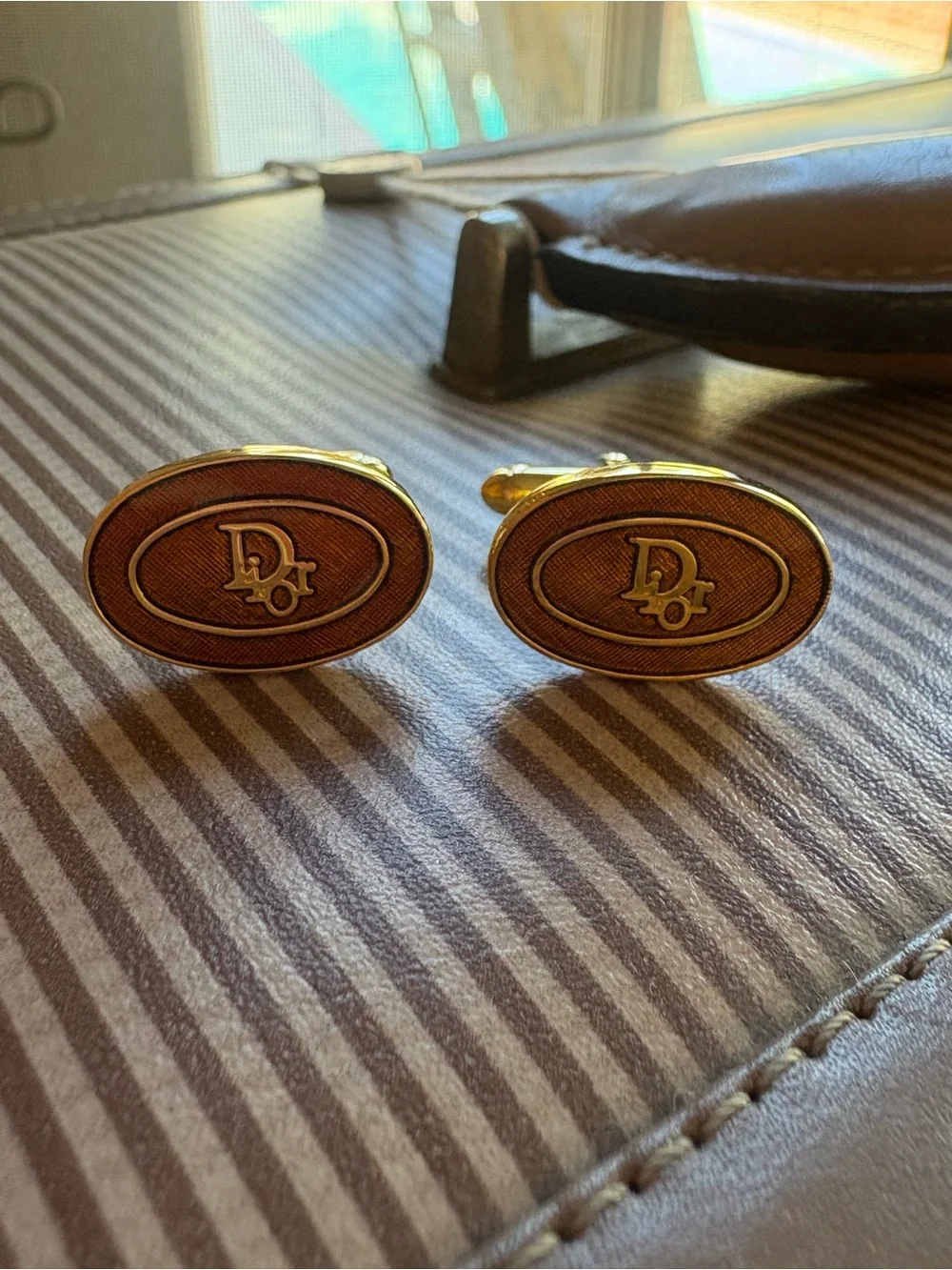Dior Brown and Gold Oval Logo Cufflinks
